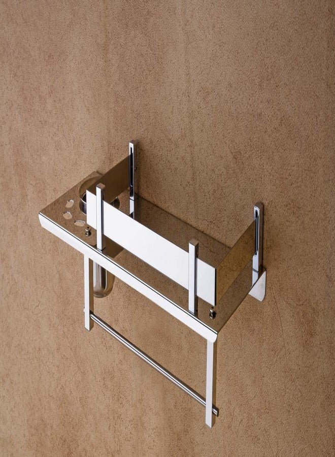 HANDY Bathroom Accessories Stainless Steel All in One Multipurpose Bathroom Shelf with Toothbrush Holder and Towel Rod All in One Item 14 x 5 inch - Image 4
